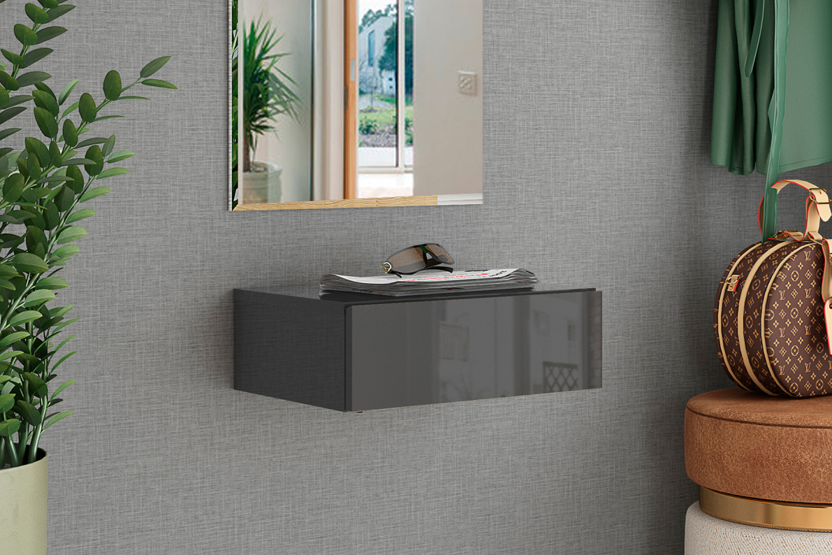 Тумба навесная с 1 ящиком КафомГрафит глянец, фото 2