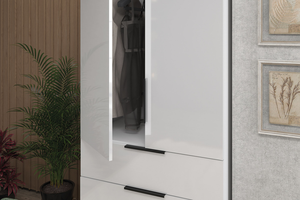 Шкаф 2-х дверный с ящиками, 90 см ЛюксБелый глянец, фото 3