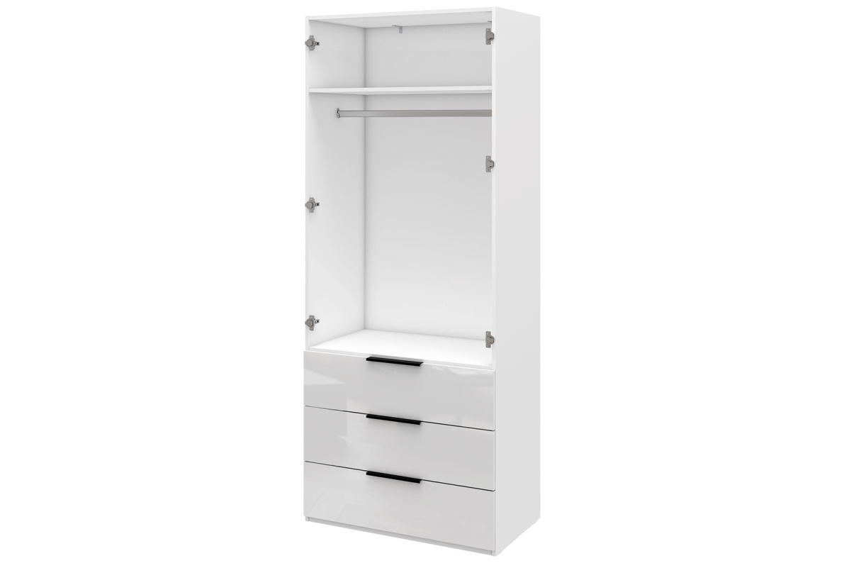 Шкаф 2-х дверный с ящиками, 90 см ЛюксБелый глянец, фото 5