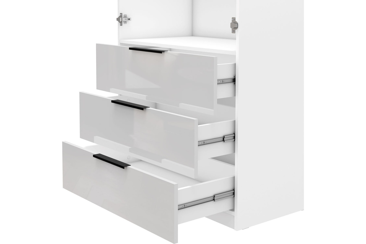 Шкаф 2-х дверный с ящиками, 90 см ЛюксБелый глянец, фото 6