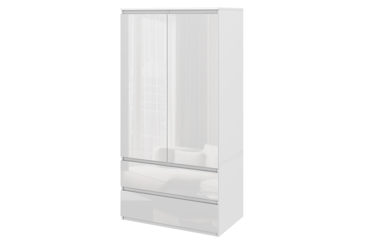 Шкаф 2-х дверный с ящиками, 90 см ЛюксБелый глянец, фото 4