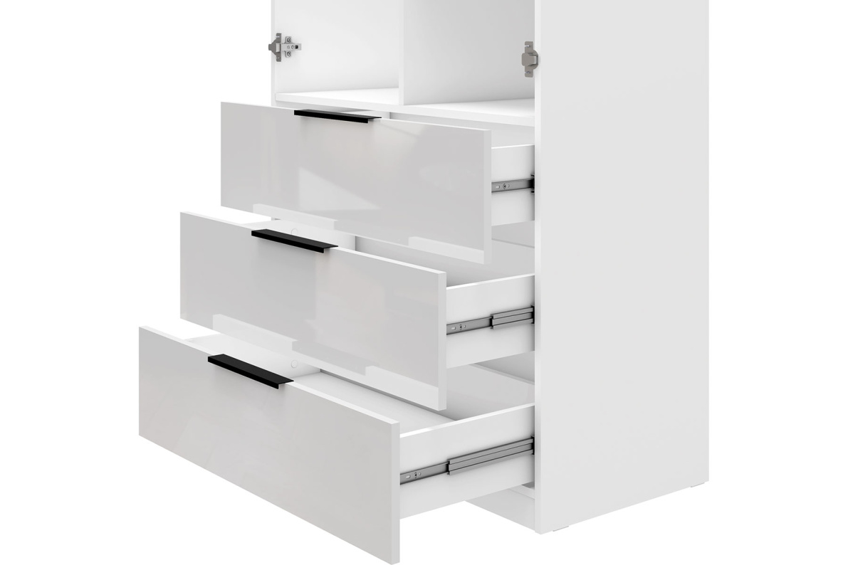 Шкаф 3-х дверный с полками и ящиками, 135 см ЛюксБелый глянец, фото 6