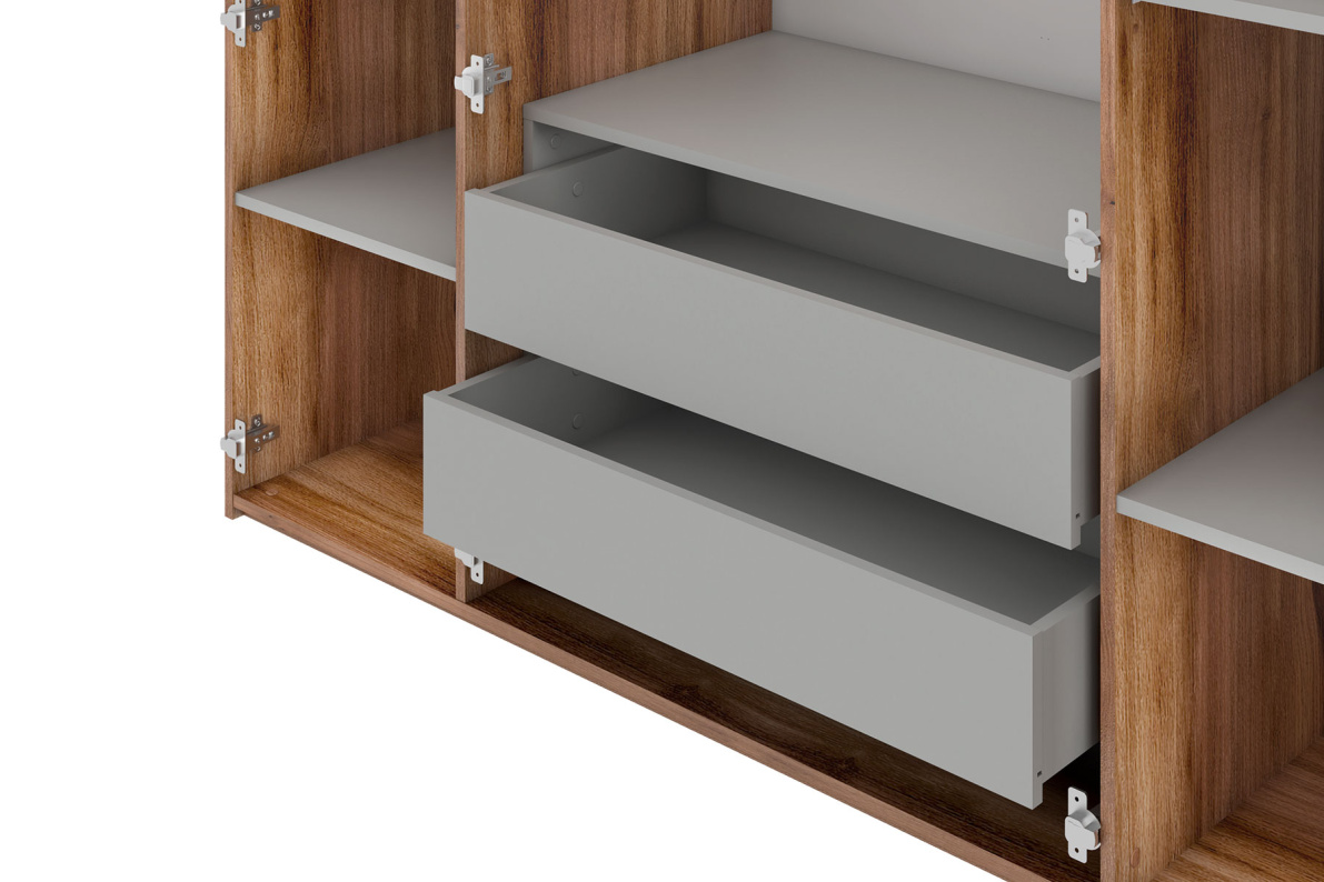 Шкаф 4-х дверный ОнтариоДуб Барокко янтарный/Серый Асфальт глянец, фото 3