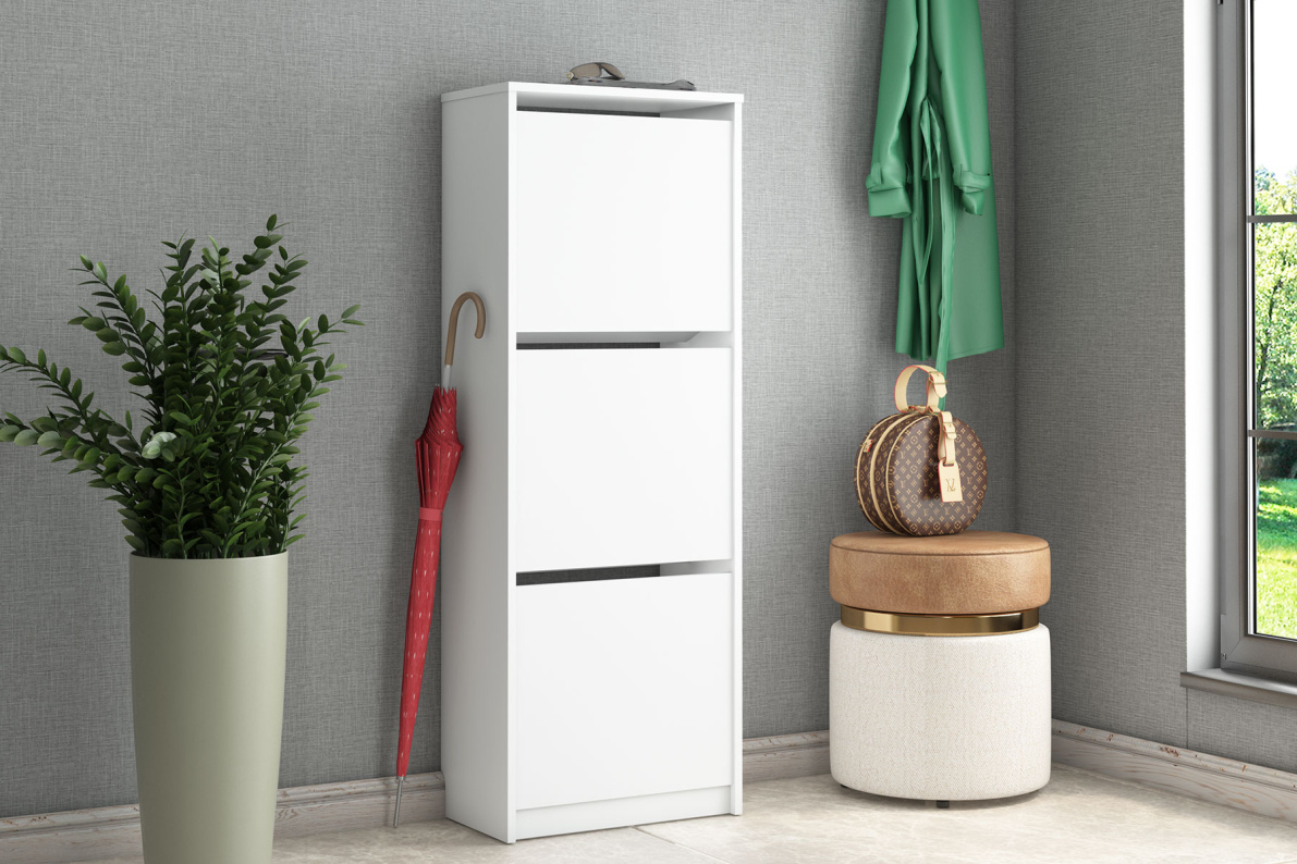 Обувница с 3-мя откидными фасадами РеанБелый