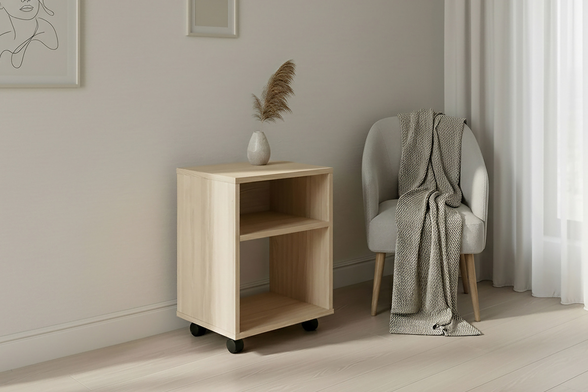 Тумба прикроватная 40х30х50 см с полкой на колёсиках ТевиАкация Лэйклэнд светлая