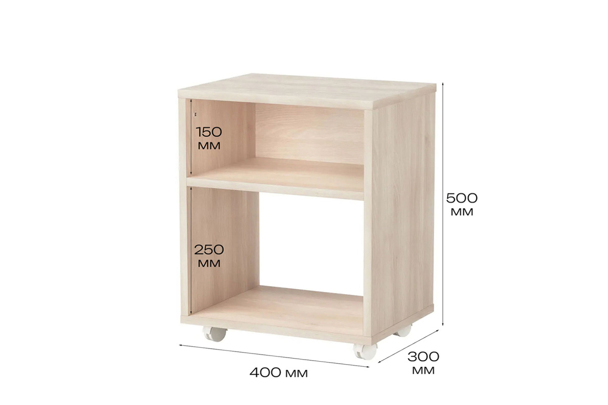 Тумба прикроватная 40х30х50 см с полкой на колёсиках ТевиАкация Лэйклэнд светлая, фото 3