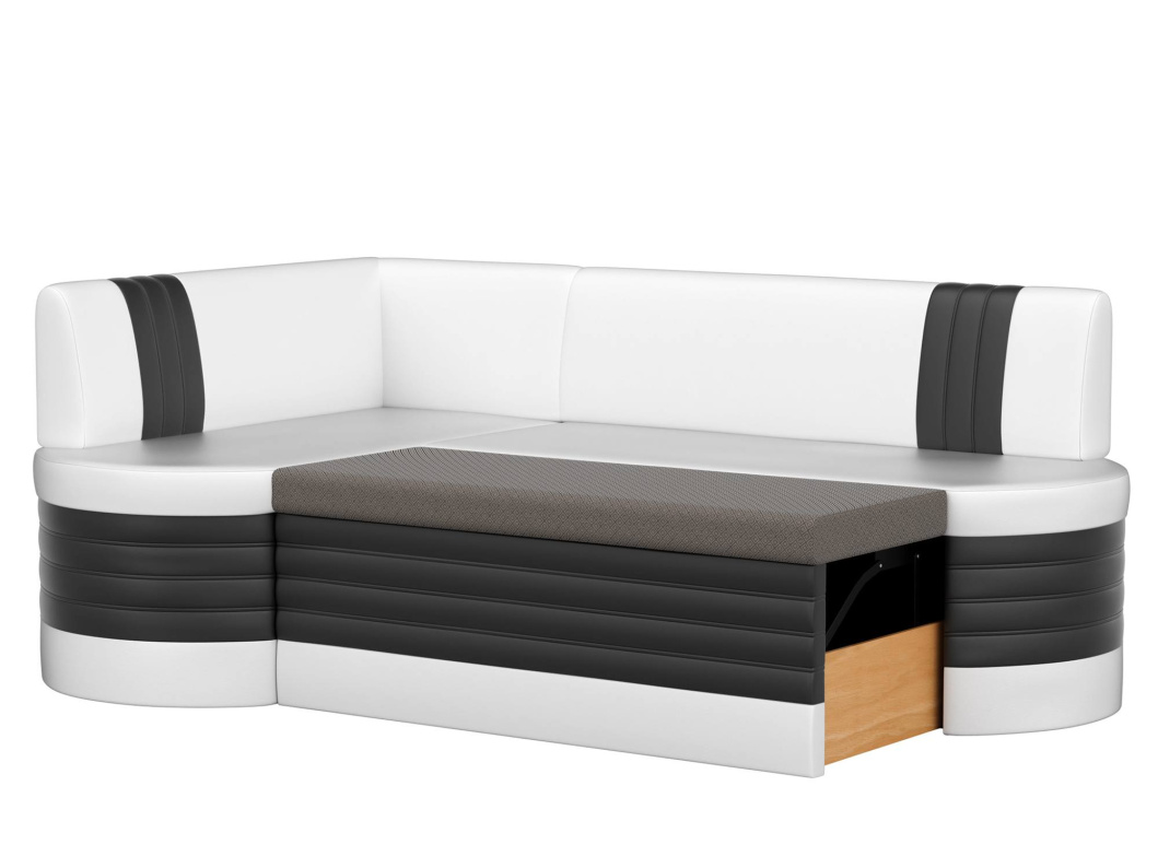 Кухонный угловой диван Токио Левый бело-черный